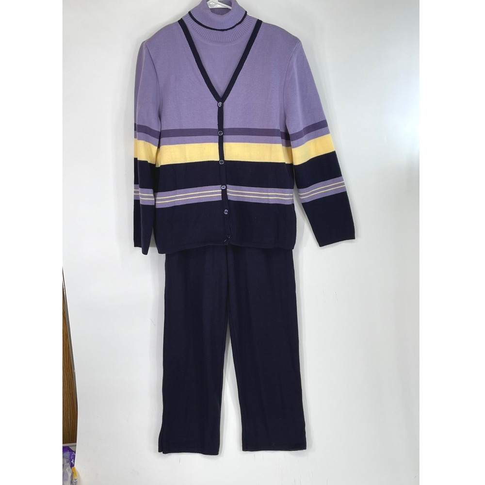Sag Harbor Womens 2 Piece Set Size XL Sweater Faux Cardigan Pants Purple Cozy